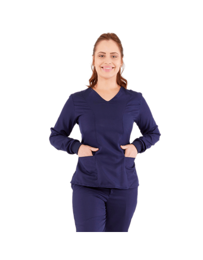 Blusa Scrub Feminina Unik Manga Longa Azul Marinho