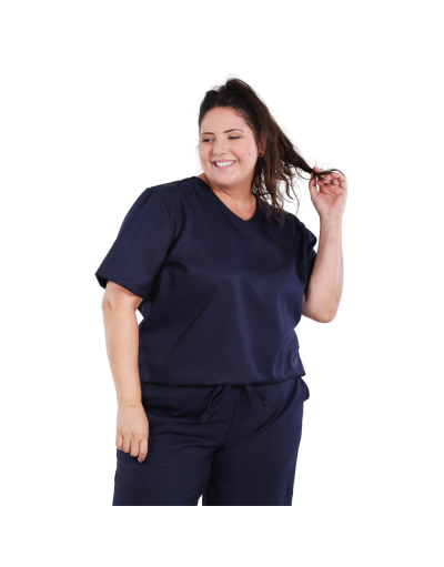 Blusa Scrub Unissex Plus Size Unik Manga Curta - Azul Marinho