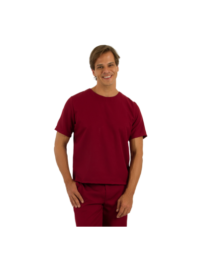 Blusa Scrub Masculina Unik Manga Curta Bordô