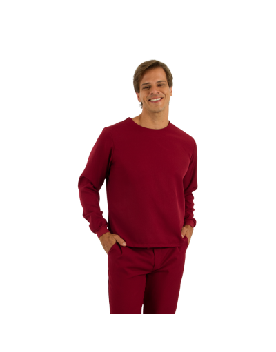 Blusa Scrub Masculina Unik Manga Longa Bordô
