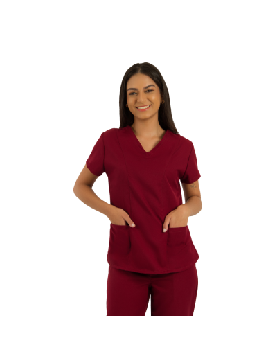 Blusa Scrub Feminina Unik Manga Curta Bordô