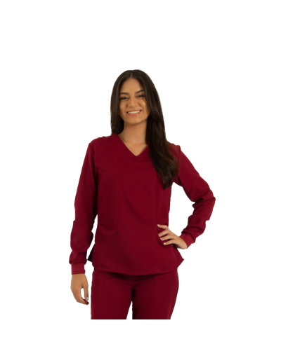 Blusa Scrub Feminina Unik Manga Longa Bordô