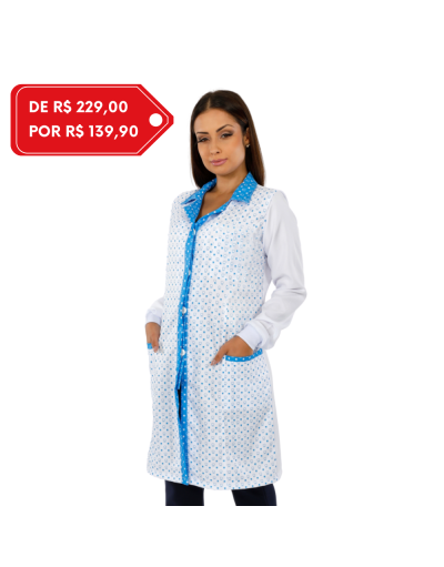 Jaleco Feminino Teeth Azul e Branco