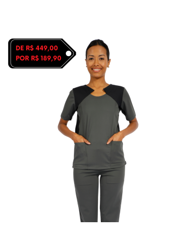 Pijama Cirúrgico Feminino PowerFlex Cinza