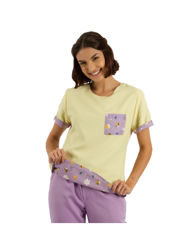 Blusa Scrub Feminina Dupla Face Abelhinhas